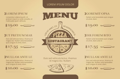 Restaurant cafe pizzeria menu vector template design