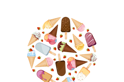 Ice cream vector icons logos set in circle design