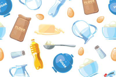 Cartoon baking ingredients seamless pattern