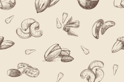 Nuts hand drawn doodles seamless pattern