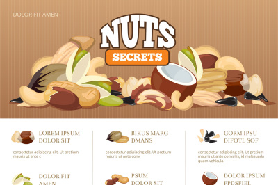 Natural raw nuts mix brochure design template