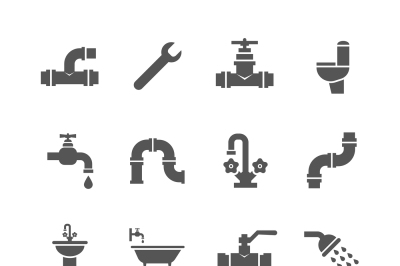 Plumbing service objects, tools, bathroom, sanitary engineering vector