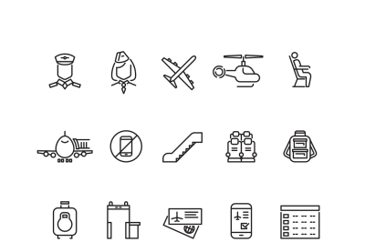 Aviation outline vector icons set