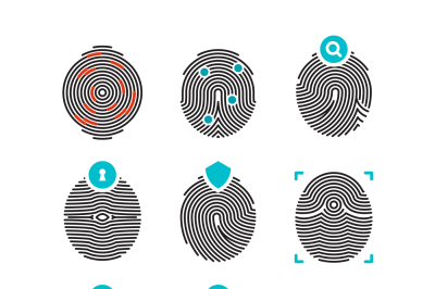 Fingerprint vector icons. Identity finger prints or thumbprints