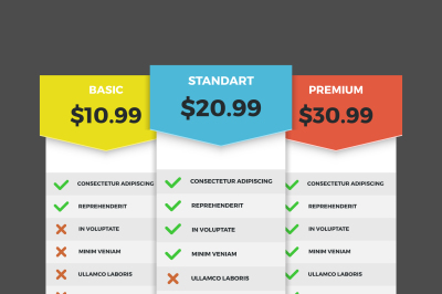 Pricing table for websites and applications vector template