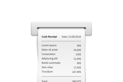 Sales printed receipt&2C; shopping paper bill atm vector mockup