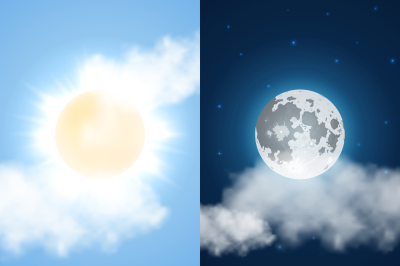 Day and night vector time concept background with sun moon icons