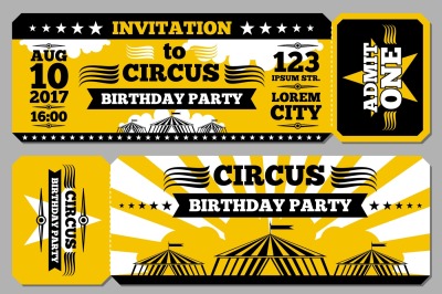 Circus ticket birthday card vector mockup