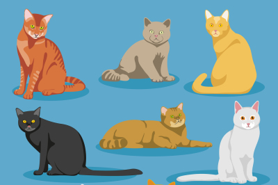 Cute cartoon kitties or cats vector set