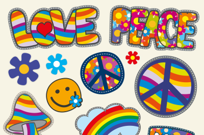 Vintage hippie patches vector set