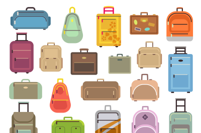 Travel bags backpacks and cases color vector icons