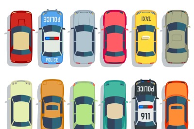 Cars top view vector flat city vehicle transport icons set