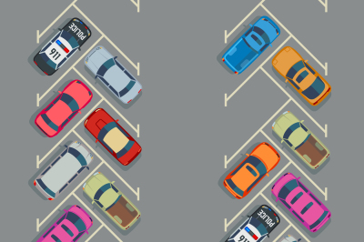 Parked cars on the parking top view&2C; Vector urban transport concept