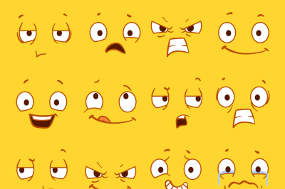 Cartoon faces with different expressions vector set