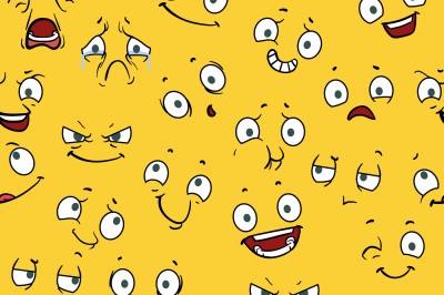 Seamless vector pattern with cute cartoon faces.