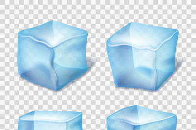 Transparent blue ice cubes in plaid background. Vector illustration