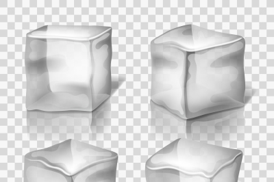 Transparent colorless ice cubes vector set