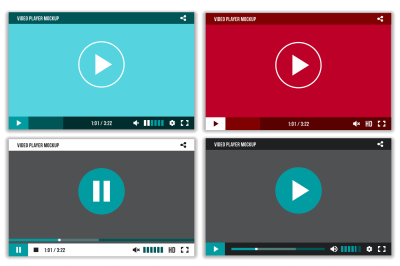 Media players with video controls buttons set