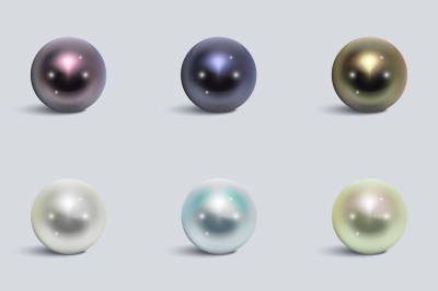 Realistic varicoloured pearls vector set