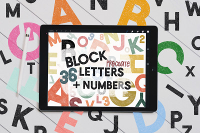 Textured Block Letters & Numbers Stamp Brushes for Procreate