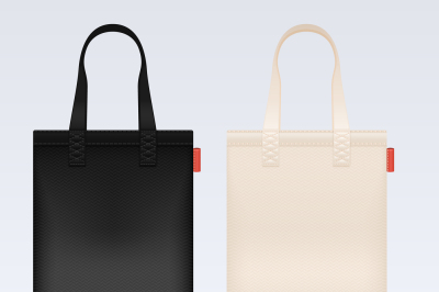 White and black fabric cloth tote bags vector mockup