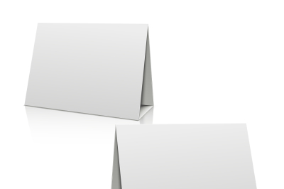 Blank white paper stand table holder card. 3D vector design template