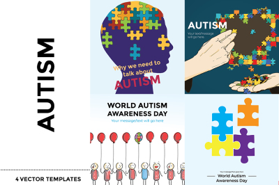 Autism- 4 Vector templates with HQ Images with/without Bg &amp; Text