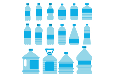 Set of plastic bottles for water. Vector pictures in flat style