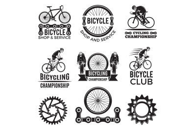 Labels set for biking club. Illustrations of freeride bicycles