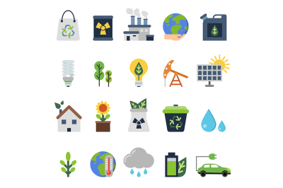 Vector icons set on ecology theme