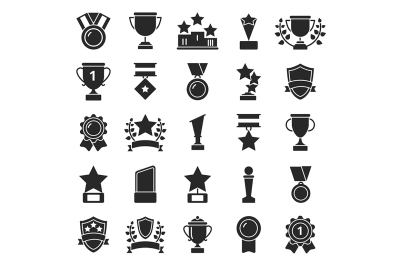 Monochrome pictures set of winner cups and sport trophies