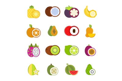 Illustrations of tropical fruits in vector style