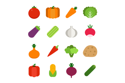 Illustrations of healthy vegetables. Vector icon set in flat style