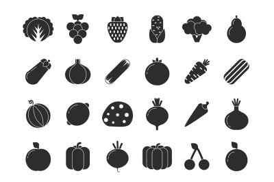 Different vegetables and fruits in flat style