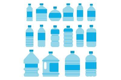 Illustrations of empty plastic bottles in flat style