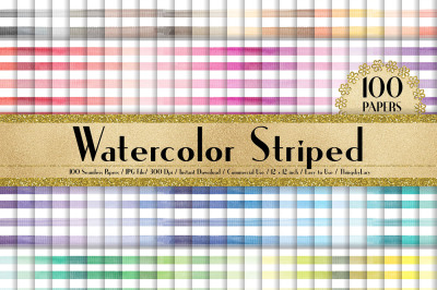 100 Seamless Watercolor Striped Digital Papers 12 x 12 inch