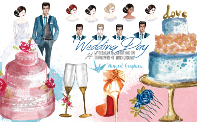 Digital watercolor illustrations :Wedding Day
