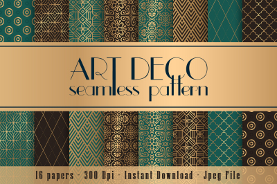 16 Green and Brown Art Deco Seamless Papers 12 x 12 inch