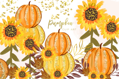 Pumpkin orange watercolor, Separate element, Autumn Fall DIY Clip Art