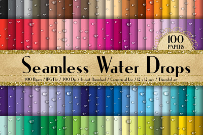 100 Seamless Water Drops Digital Papers 12 x 12 in