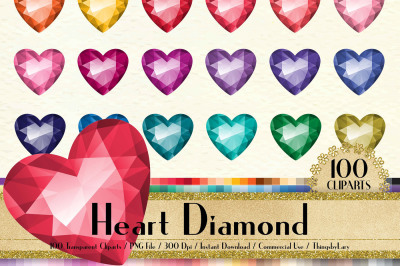 100 Heart Diamond Clip Arts, Love Valentine Clip Arts