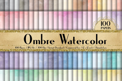 100 Ombre Watercolor Texture Digital Papers 12 x 12 inch