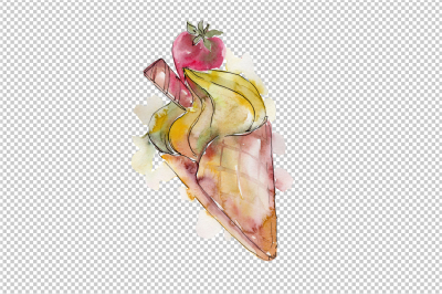 Watercolor yummy-yummy ice cream PNG  set