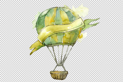 Watercolor holiday hot air balloon PNG set