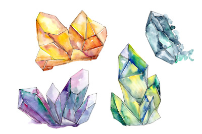 Aquarelle colorful geometric crystal PNG set