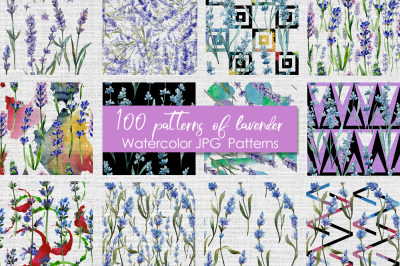 100 patterns of lavender flower JPG watercolor set