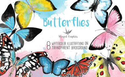 Butterflies: handpainted digital watercolor clipart