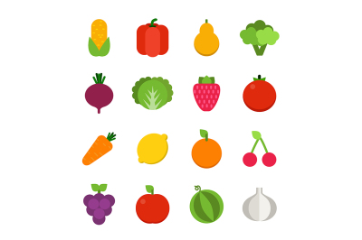 Vector flat illustrations of vegetables and fruits