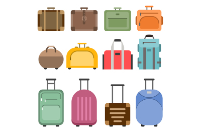 Handbags and suitcases. Vector pictures set isolate on white