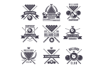 Monochrome labels or logos for billiard club